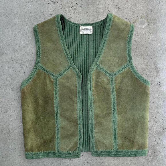 Vintage green suede leather vest - Picture 2 of 6